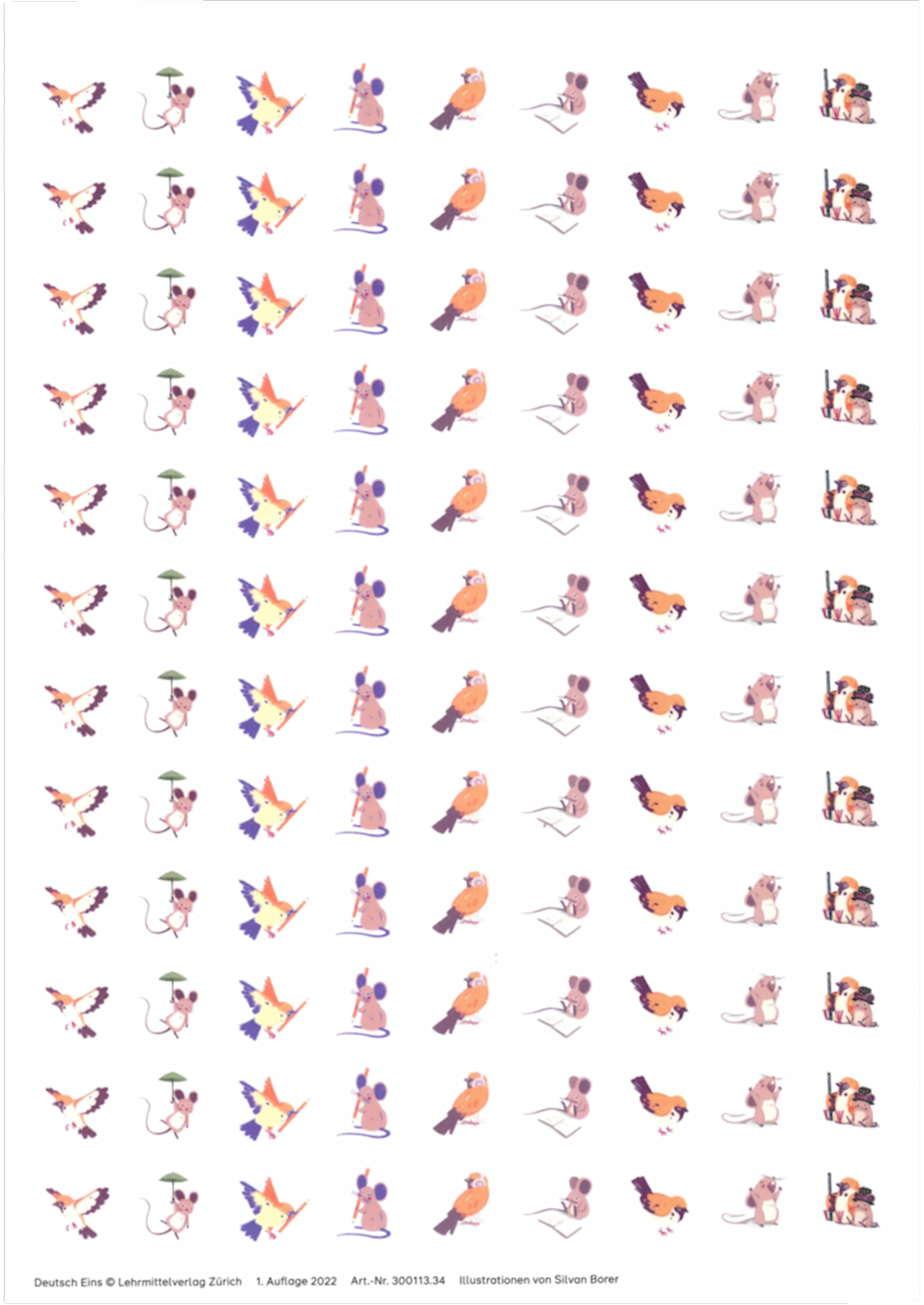 Deutsch Eins Stickerbogen Kiko und Molli, Set à 10